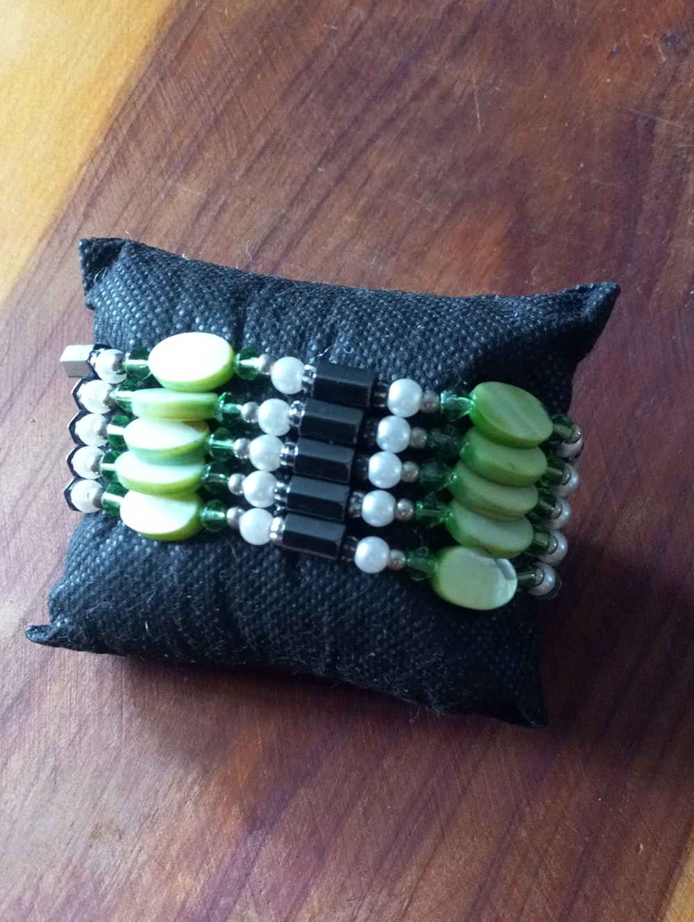 Vintage Magnetic Hematite Multi Strand Green Shell Wrap Bracelet Necklace
